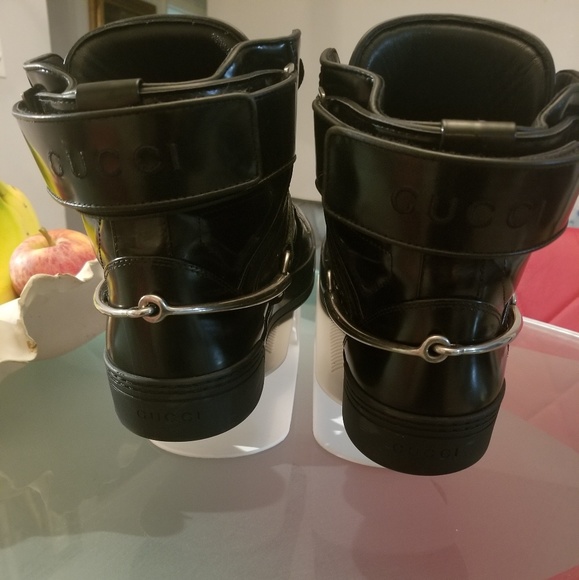 GUCCI SNEAKERS BLK LEATHER HIGH TOP BOOTS us/sz 10